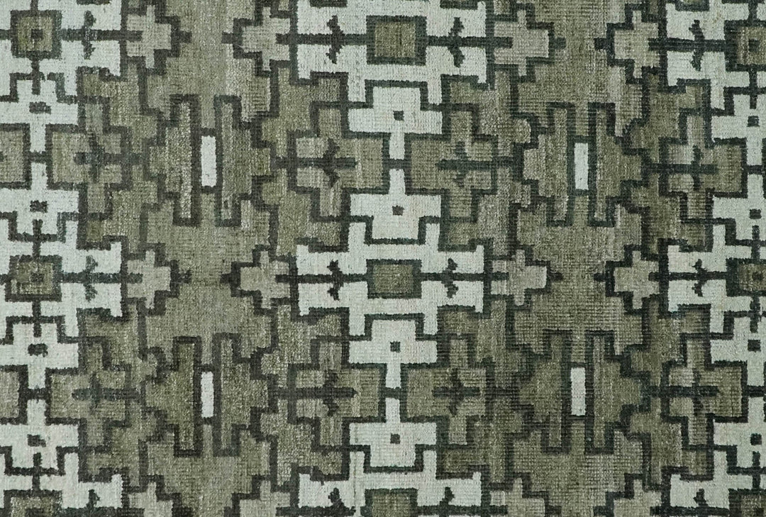 5x8 Hand Knotted Olive, Charcoal and White Modern Contemporary Southwestern Tribal Trellis Recycled Silk Area Rug | OP124 - The Rug Decor