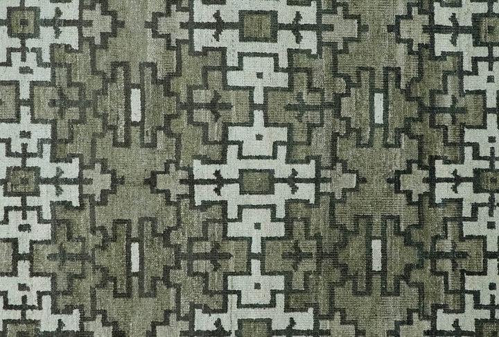 5x8 Hand Knotted Olive, Charcoal and White Modern Contemporary Southwestern Tribal Trellis Recycled Silk Area Rug | OP124 - The Rug Decor