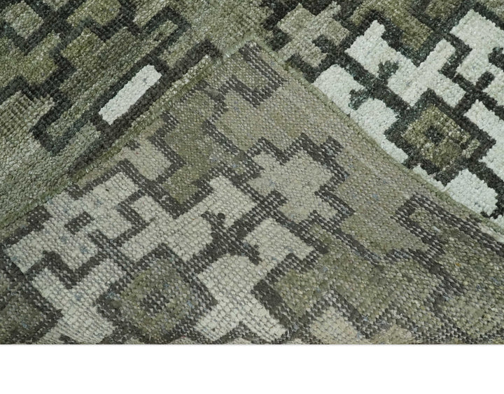 5x8 Hand Knotted Olive, Charcoal and White Modern Contemporary Southwestern Tribal Trellis Recycled Silk Area Rug | OP124 - The Rug Decor