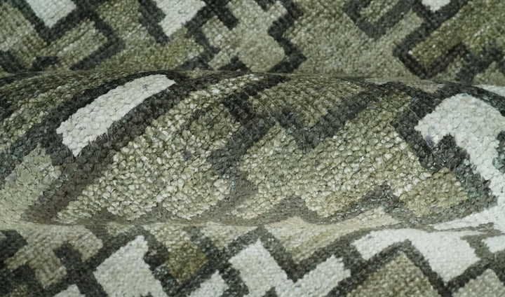 5x8 Hand Knotted Olive, Charcoal and White Modern Contemporary Southwestern Tribal Trellis Recycled Silk Area Rug | OP124 - The Rug Decor
