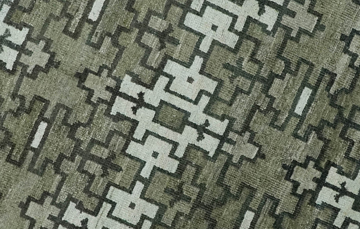 5x8 Hand Knotted Olive, Charcoal and White Modern Contemporary Southwestern Tribal Trellis Recycled Silk Area Rug | OP124 - The Rug Decor