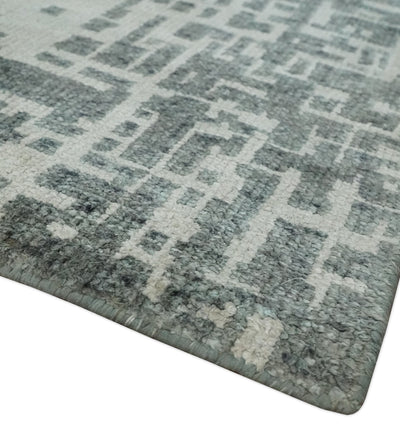 5x8 Hand Knotted Silver, Charcoal and Ivory Modern Abstract Contemporary Recycled Silk Area Rug - The Rug Decor