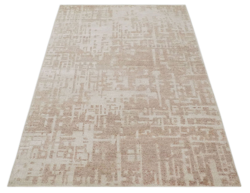 5x8 Hand Knotted Tan and Ivory Modern Abstract Contemporary Recycled Silk Area Rug - The Rug Decor