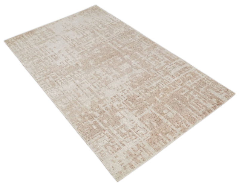 5x8 Hand Knotted Tan and Ivory Modern Abstract Contemporary Recycled Silk Area Rug - The Rug Decor