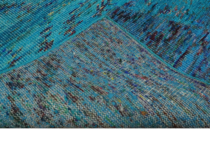 5x8 Hand Knotted Teal Blue and Violet Modern Contemporary Southwestern Tribal Trellis Recycled Silk Area Rug | OP112 - The Rug Decor