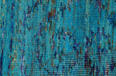 5x8 Hand Knotted Teal Blue and Violet Modern Contemporary Southwestern Tribal Trellis Recycled Silk Area Rug | OP112 - The Rug Decor