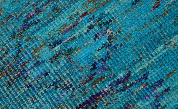 5x8 Hand Knotted Teal Blue and Violet Modern Contemporary Southwestern Tribal Trellis Recycled Silk Area Rug | OP112 - The Rug Decor