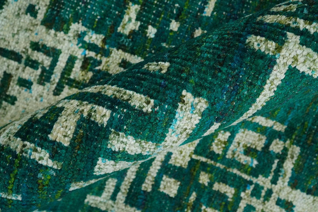 5x8 Hand Knotted Teal Green, Olive and Beige Modern Abstract Contemporary Recycled Silk Area Rug | OP130 - The Rug Decor