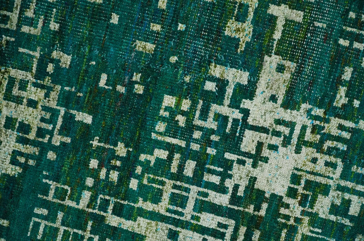 5x8 Hand Knotted Teal Green, Olive and Beige Modern Abstract Contemporary Recycled Silk Area Rug | OP130 - The Rug Decor