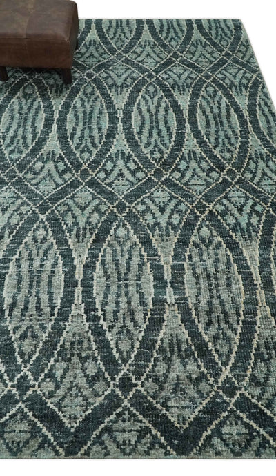 5x8 Hand Knotted Teal, Ivory and Blue Modern Style Contemporary Recycled Silk Area Rug | OP109 - The Rug Decor