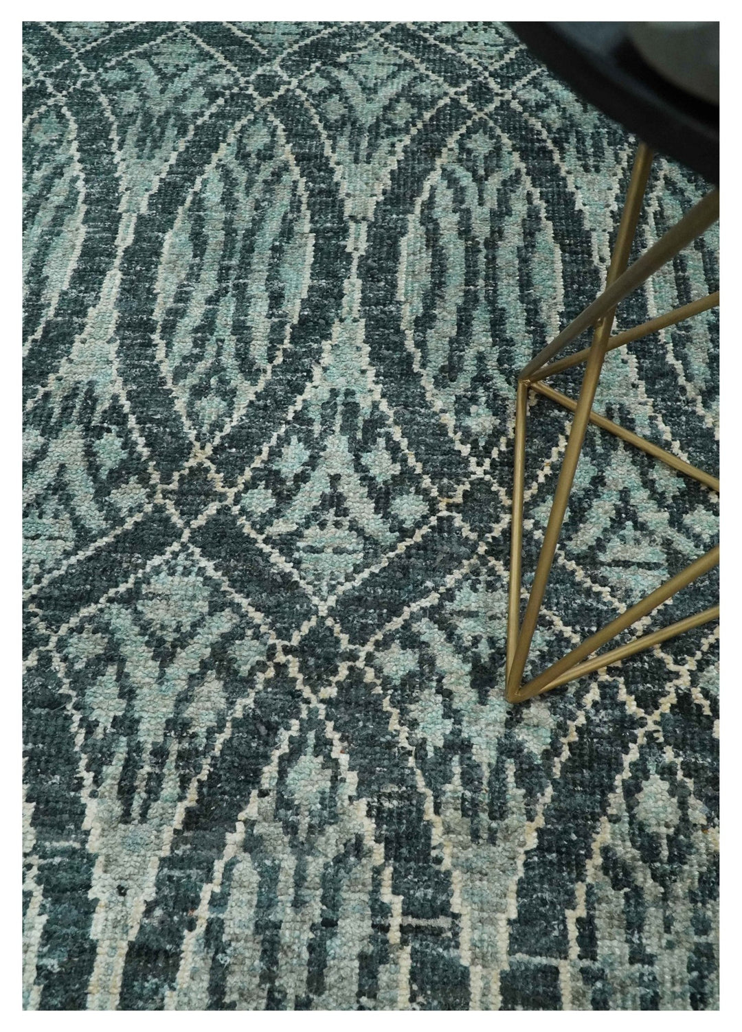 5x8 Hand Knotted Teal, Ivory and Blue Modern Style Contemporary Recycled Silk Area Rug | OP109 - The Rug Decor