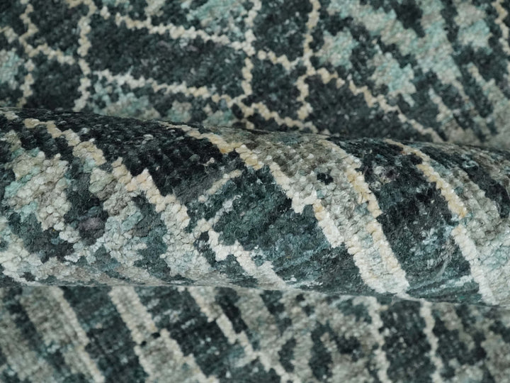 5x8 Hand Knotted Teal, Ivory and Blue Modern Style Contemporary Recycled Silk Area Rug | OP109 - The Rug Decor