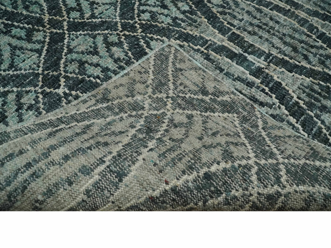 5x8 Hand Knotted Teal, Ivory and Blue Modern Style Contemporary Recycled Silk Area Rug | OP109 - The Rug Decor
