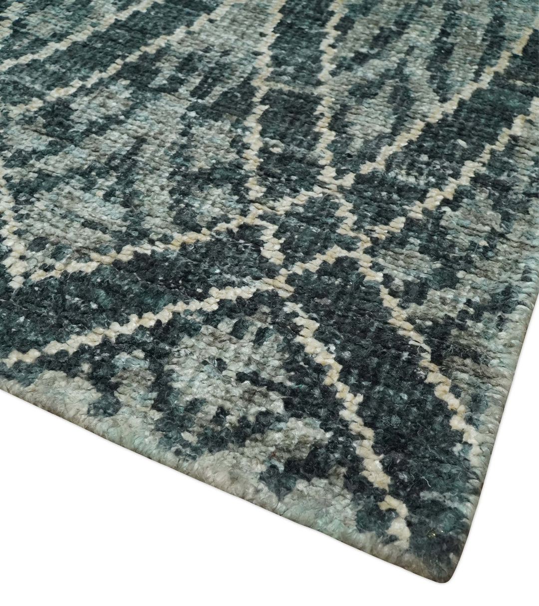 5x8 Hand Knotted Teal, Ivory and Blue Modern Style Contemporary Recycled Silk Area Rug | OP109 - The Rug Decor