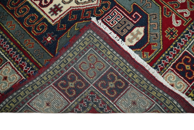 5x8 Hand Knotted traditional Kazak Rust and Blue Traditional Armenian Rug | KZA21 - The Rug Decor