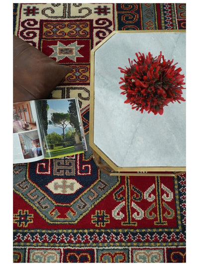 5x8 Hand Knotted traditional Kazak Rust and Blue Traditional Armenian Rug | KZA21 - The Rug Decor
