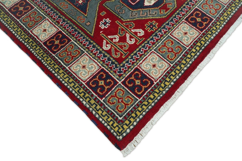 5x8 Hand Knotted traditional Kazak Rust and Blue Traditional Armenian Rug | KZA21 - The Rug Decor