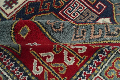 5x8 Hand Knotted traditional Kazak Rust and Blue Traditional Armenian Rug | KZA21 - The Rug Decor