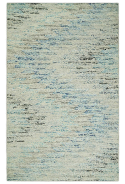 5x8 Hand Tufted Beige and Blue Modern Abstract Wool Area Rug | TRDMA143 - The Rug Decor