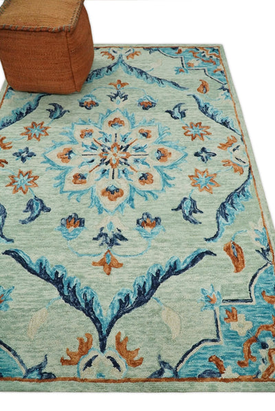 5x8 Hand Tufted Beige and Blue Persian Style Antique Oriental Wool Area Rug | TRDMA117 - The Rug Decor