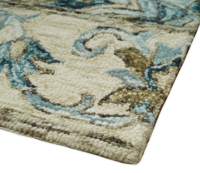 5x8 Hand Tufted Beige and Blue Persian Style Antique Oriental Wool Area Rug | TRDMA31 - The Rug Decor