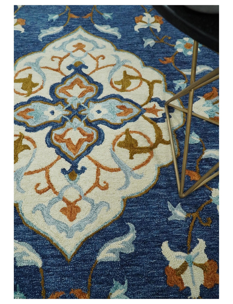 5x8 Hand Tufted Beige and Blue Persian Style Antique Oriental Wool Area Rug | TRDMA62 - The Rug Decor