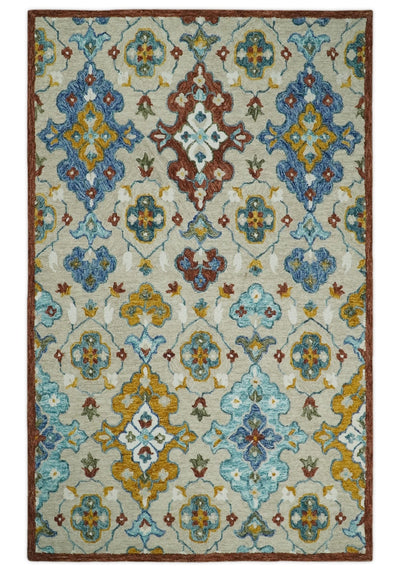 5x8 Hand Tufted Beige and Blue Persian Style Antique Oriental Wool Area Rug | TRDMA80 - The Rug Decor