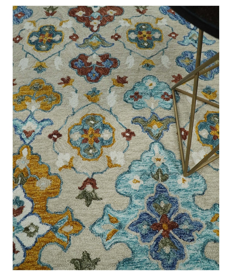 5x8 Hand Tufted Beige and Blue Persian Style Antique Oriental Wool Area Rug | TRDMA80 - The Rug Decor