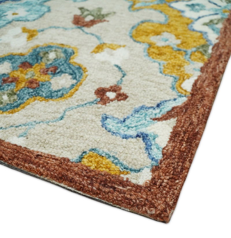 5x8 Hand Tufted Beige and Blue Persian Style Antique Oriental Wool Area Rug | TRDMA80 - The Rug Decor