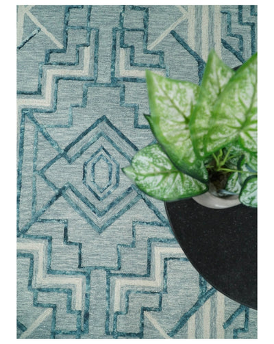 5x8 Hand Tufted Blue and Beige Modern Geometric Wool Area Rug | TRDMA70 - The Rug Decor