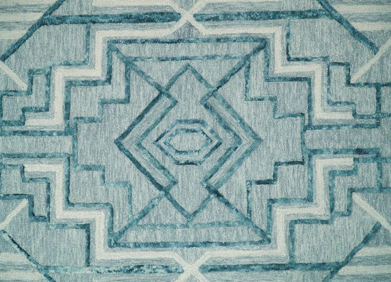 5x8 Hand Tufted Blue and Beige Modern Geometric Wool Area Rug | TRDMA70 - The Rug Decor