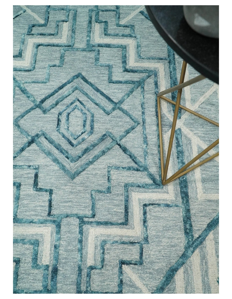 5x8 Hand Tufted Blue and Beige Modern Geometric Wool Area Rug | TRDMA70 - The Rug Decor