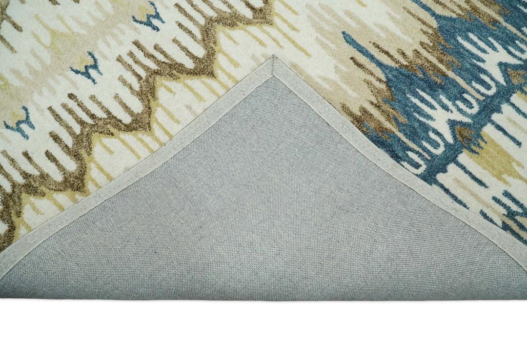 5x8 Hand Tufted Blue and Beige Modern Ikat Wool Area Rug | TRDMA37 - The Rug Decor