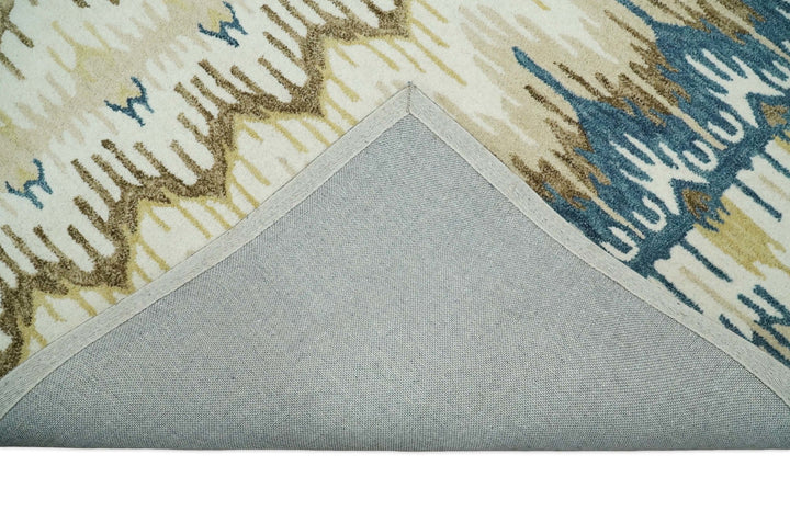 5x8 Hand Tufted Blue and Beige Modern Ikat Wool Area Rug | TRDMA37 - The Rug Decor