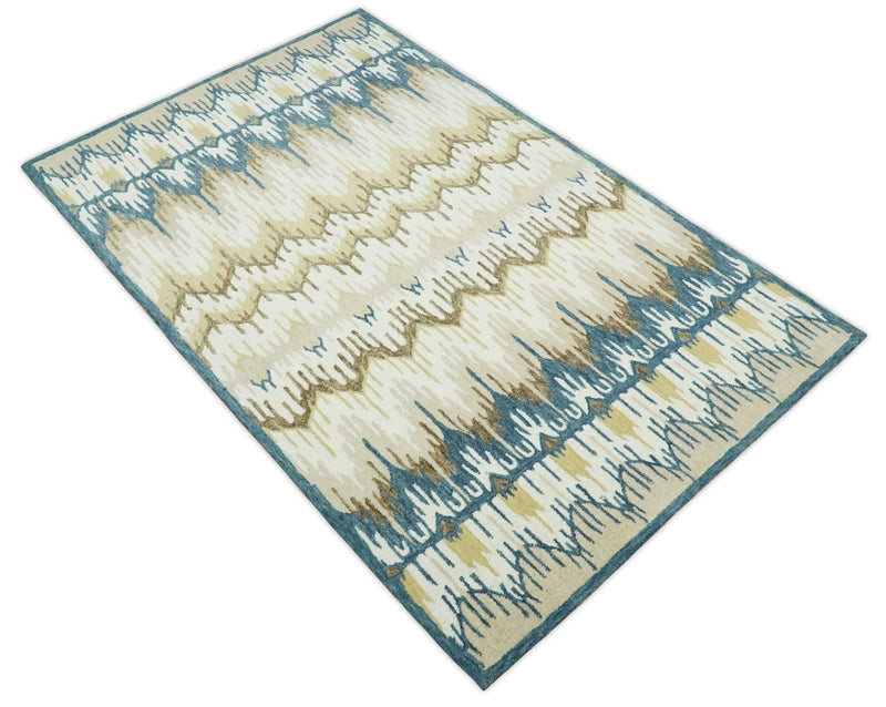 5x8 Hand Tufted Blue and Beige Modern Ikat Wool Area Rug | TRDMA37 - The Rug Decor