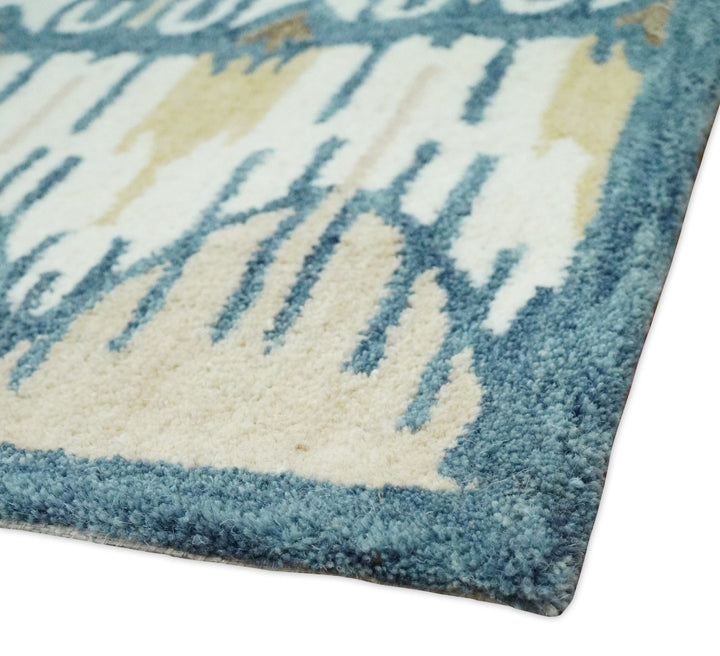 5x8 Hand Tufted Blue and Beige Modern Ikat Wool Area Rug | TRDMA37 - The Rug Decor