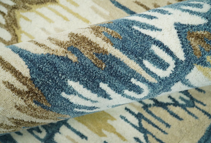 5x8 Hand Tufted Blue and Beige Modern Ikat Wool Area Rug | TRDMA37 - The Rug Decor
