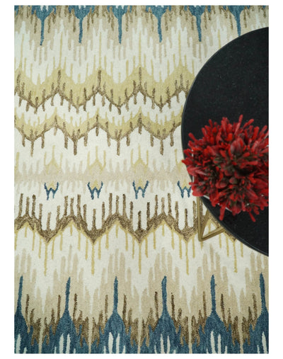 5x8 Hand Tufted Blue and Beige Modern Ikat Wool Area Rug | TRDMA37 - The Rug Decor
