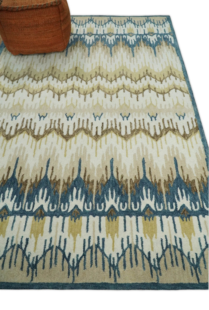 5x8 Hand Tufted Blue and Beige Modern Ikat Wool Area Rug | TRDMA37 - The Rug Decor