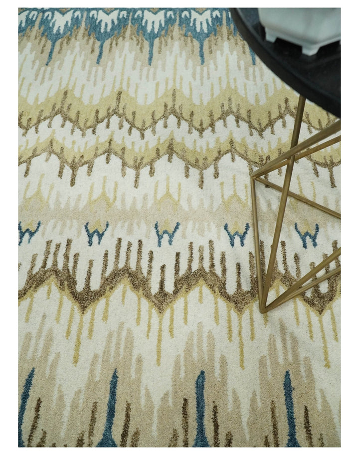 5x8 Hand Tufted Blue and Beige Modern Ikat Wool Area Rug | TRDMA37 - The Rug Decor