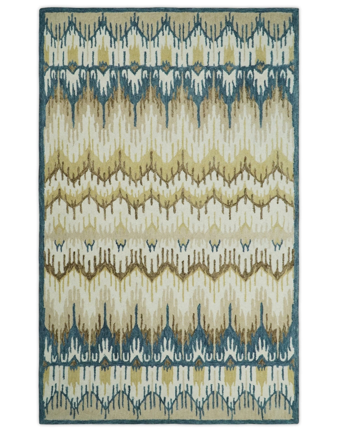 5x8 Hand Tufted Blue and Beige Modern Ikat Wool Area Rug | TRDMA37 - The Rug Decor
