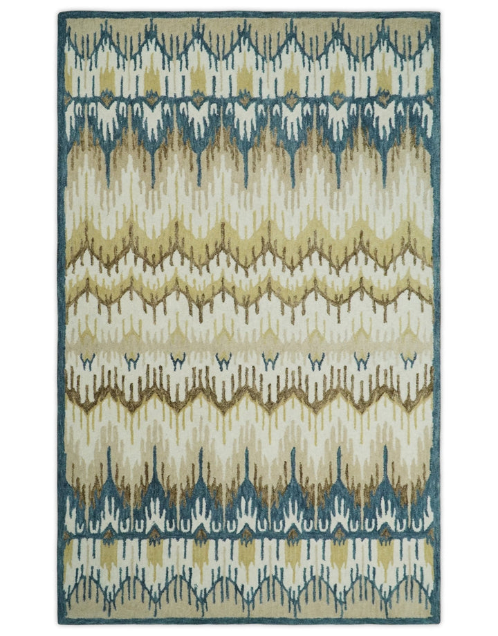 5x8 Hand Tufted Blue and Beige Modern Ikat Wool Area Rug | TRDMA37 - The Rug Decor