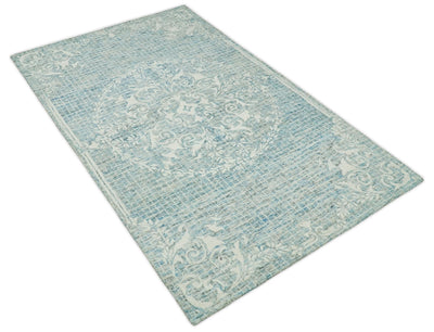 5x8 Hand Tufted Blue and Beige Persian Style Antique Oriental Wool Area Rug | TRDMA134 - The Rug Decor