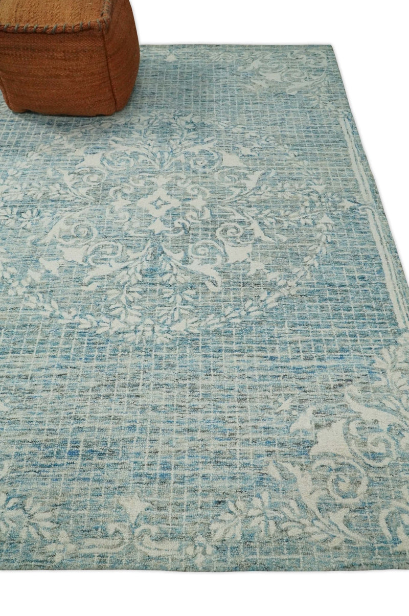 5x8 Hand Tufted Blue and Beige Persian Style Antique Oriental Wool Area Rug | TRDMA134 - The Rug Decor