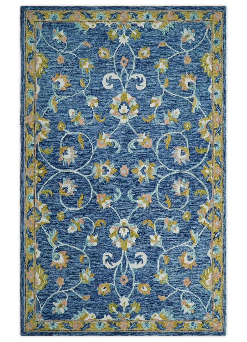 5x8 Hand Tufted Blue and Beige Persian Style Antique Oriental Wool Area Rug | TRDMA29 - The Rug Decor