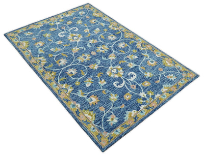 5x8 Hand Tufted Blue and Beige Persian Style Antique Oriental Wool Area Rug | TRDMA29 - The Rug Decor