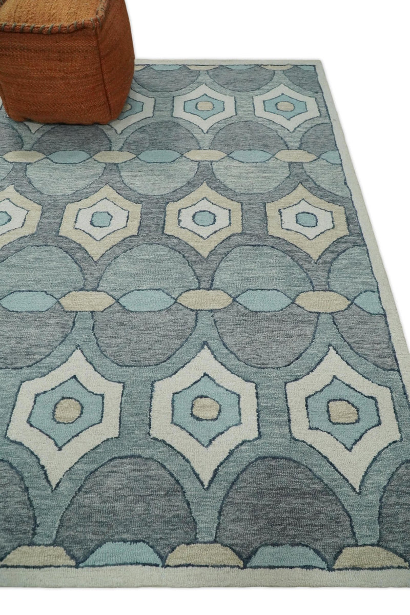5x8 Hand Tufted Blue and Gray Modern Geometric Wool Loop Area Rug | TRDMA51 - The Rug Decor