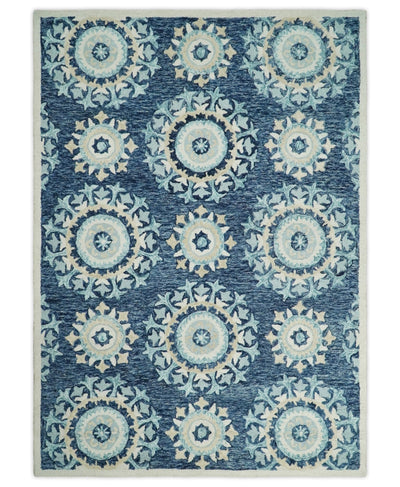 5x8 Hand Tufted Blue and Ivory Floral Modern Kids Wool Area Rug | TRDMA109 - The Rug Decor