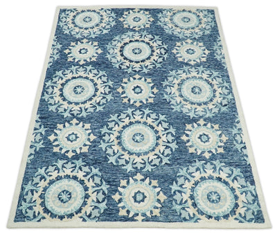 5x8 Hand Tufted Blue and Ivory Floral Modern Kids Wool Area Rug | TRDMA109 - The Rug Decor