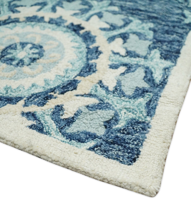 5x8 Hand Tufted Blue and Ivory Floral Modern Kids Wool Area Rug | TRDMA109 - The Rug Decor